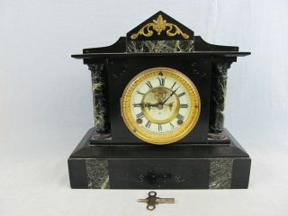 1881 Ansonia Slate & Marble Mantle Clock Open Escapement photo