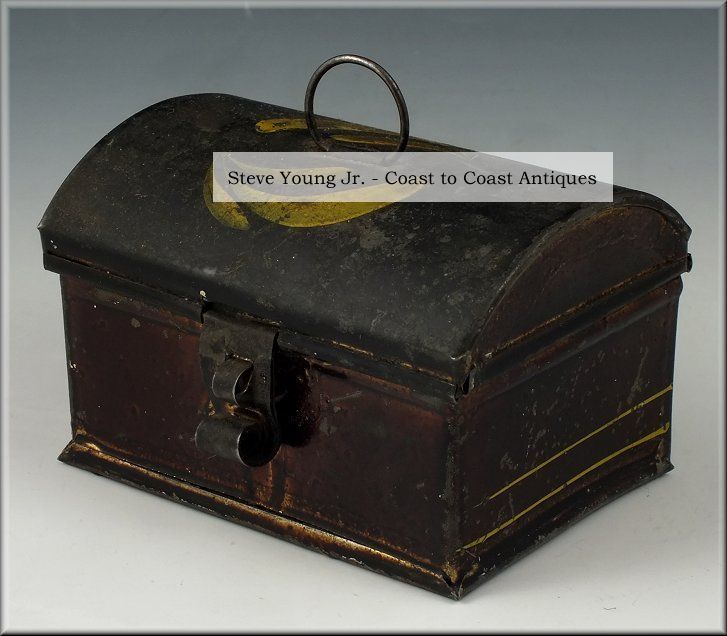 Wonderful 19th C American Tolware Box W/ Slip Decoration Toleware photo
