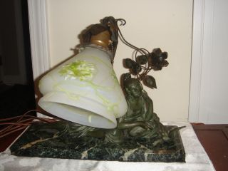 Gorgeous Art Deco French Lamp With Loetz Shade photo
