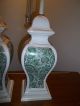 Pair Mid Century Hollywood Regency White & Green Ginger Jar Lamps Chinoiserie Lamps photo 1
