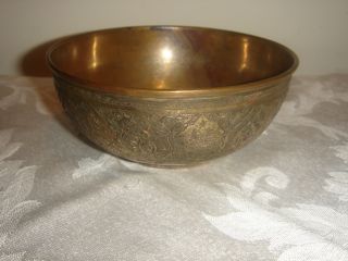 Antique Silvered Brass Persian Hand Engraved Bowl photo