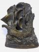 Antique 1925 Armor Bronze Armada Ship Signed Bookends Metalware photo 4