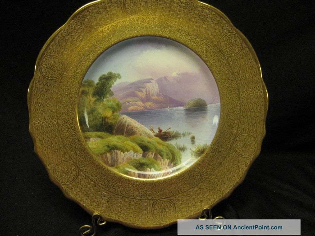 Antique Cauldon Cabinet Plate Painter D Birbeck Acid Etch Gold Border Killarney Plates & Chargers photo