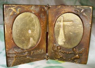 Antique Korean Brass Folding Picture Frame Case - Signed? - Early 1900s photo