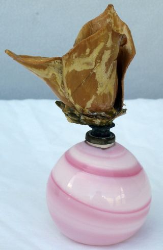 Antique Pink Swirl Art Glass Perfume Scent Bottle W/ Flower Decorated Top photo