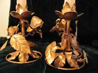 Antique Candlesticks,  Italian Florentine Filigree Gold Gilt Very Ornate photo
