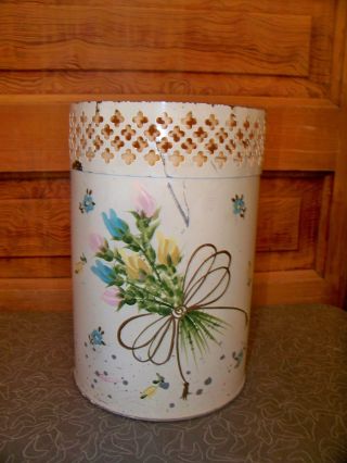 Vintage Mid Century Metal Toleware Waste Basket Flower Graphics photo