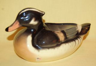 Vintage Porcelain Ceramic Pottery Gorgeous Wood Duck Bird Figurine/planter photo