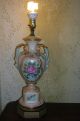 Antique Vtg Porcelain Table Lamp Chic Shabby Pink Aqua Roses Handpainted Signed Lamps photo 11