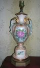 Antique Vtg Porcelain Table Lamp Chic Shabby Pink Aqua Roses Handpainted Signed Lamps photo 1