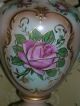 Antique Vtg Porcelain Table Lamp Chic Shabby Pink Aqua Roses Handpainted Signed Lamps photo 2