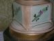 Antique Vtg Porcelain Table Lamp Chic Shabby Pink Aqua Roses Handpainted Signed Lamps photo 3