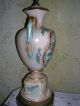 Antique Vtg Porcelain Table Lamp Chic Shabby Pink Aqua Roses Handpainted Signed Lamps photo 4