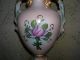 Antique Vtg Porcelain Table Lamp Chic Shabby Pink Aqua Roses Handpainted Signed Lamps photo 6
