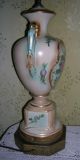 Antique Vtg Porcelain Table Lamp Chic Shabby Pink Aqua Roses Handpainted Signed Lamps photo 7