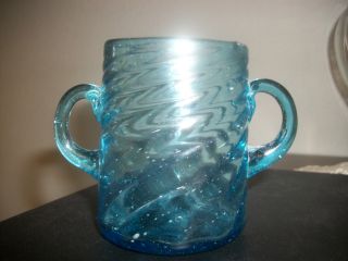 Vintage Blue Swirl Hand Blown Pitcher With Applied Handle photo