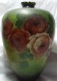 Vintage American Belleek Handpainted Red Rose Vases Estate Find Rare Pair Vases photo 10
