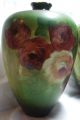 Vintage American Belleek Handpainted Red Rose Vases Estate Find Rare Pair Vases photo 11