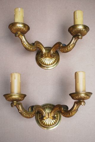 Pair Of Antique Vintage French Bronze Sconces 50 ' S - Gilded Bronze Wall Lights photo