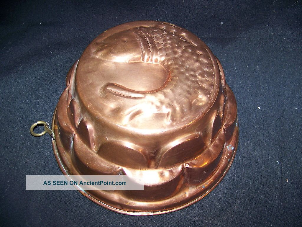 Antique Copper Fish Food Pudding Mold 8.  5 Inch Metalware photo