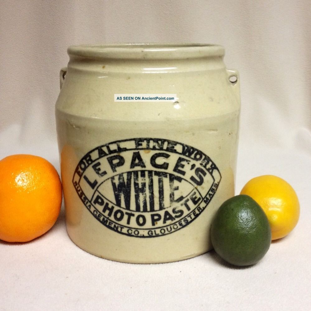 Antique Stoneware: 1880 ' S Advertising Crock,  Le Page ' S Photo Paste,  Glouster,  Ma Crocks photo