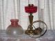 Antique Victorian Wright & Butler Cranberry Font Oil Lamp Brass Column Nores Lamps photo 10