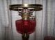 Antique Victorian Wright & Butler Cranberry Font Oil Lamp Brass Column Nores Lamps photo 4