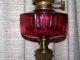 Antique Victorian Wright & Butler Cranberry Font Oil Lamp Brass Column Nores Lamps photo 6