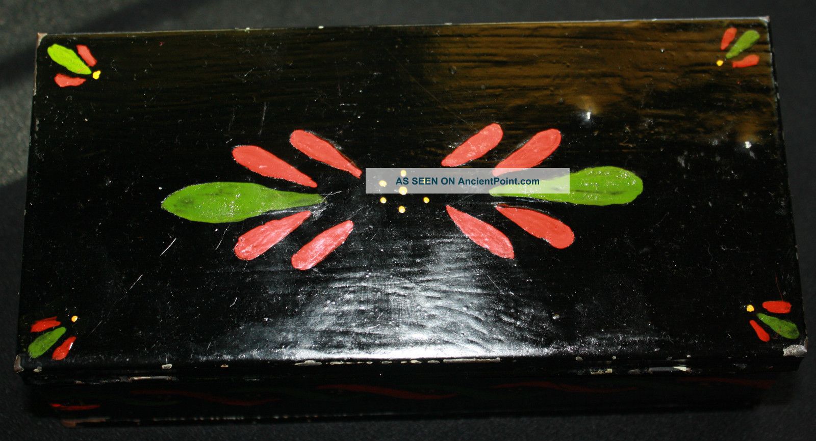 ~antigue~tin~box~tole~painted~cigar~spice~primitive~small~shabby~folk Art~ Metalware photo