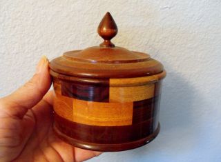 Stave Wood Treen Treenware Round Box With Lid~handmade Craftsmanship photo