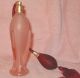 Antique Vtg Pink Frosted Glass Perfume Atomizer Tall Rocket Art Deco Style Perfume Bottles photo 1