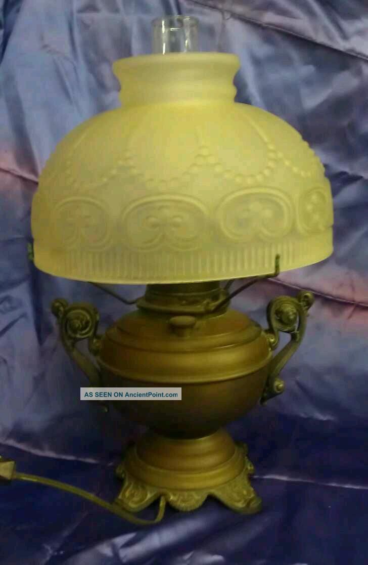 Exquisite Antique Electrified Brass Oil Lamp - The Rochester 1886 - Globe Lamps photo