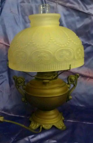 Exquisite Antique Electrified Brass Oil Lamp - The Rochester 1886 - Globe photo