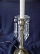 Anitque Brass 2 Light Shaded Desk Table Dresser Lamp With Spear Prisms Lamps photo 3