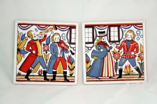 Unique 2 Vintage Pennsylvania Dutch/folk Art Printed Tiles photo