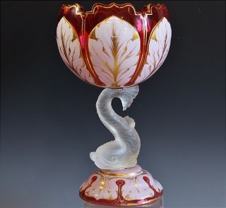Rare 19thc Victorian Cranberry Glass & Figural Dolphin Vase Mt.  Washington Moser photo