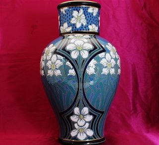 Amazing C1890 Boch Freres Belgian Ceramics Art Nouveau Enamel Pottery Vase Lamp photo