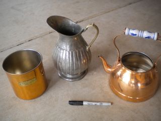 Lot 3 Vintage Vintage Copper Teapot - Pitcher - - Sugar Bowl photo