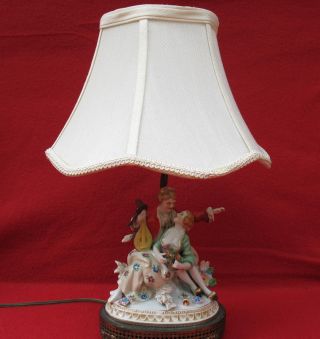 Antique Vintage Victorian Porcelain Lovers Couple Figurine Lamp photo