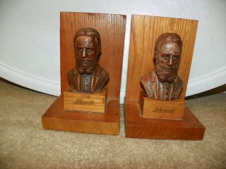 Vintage Carved Wood Bookends Of Irish George Bernard Shaw 1856 - 1950 photo