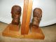 Vintage Carved Wood Bookends Of Irish George Bernard Shaw 1856 - 1950 Carved Figures photo 2