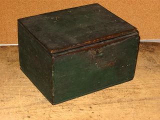 19th C Covered Candle Or Document Box In The Best Grungy Green Paint photo