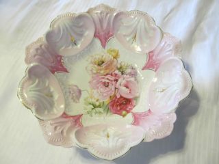 Stunning Antique Rs Prussia Hand Painted Floral Scalaped Serving Bowl Look photo