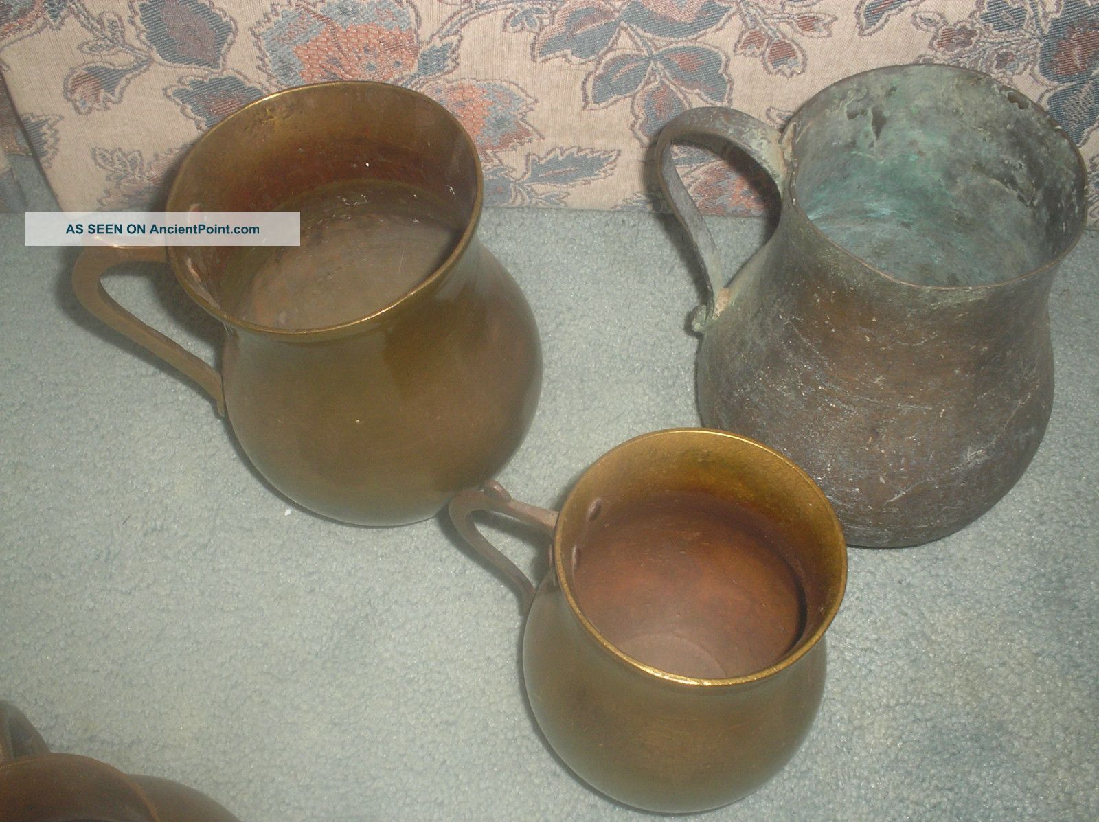 Lot 3 Old Columbian Hand Forged Brass Coffee / Chocolateras - Round Mouthed Pots Metalware photo