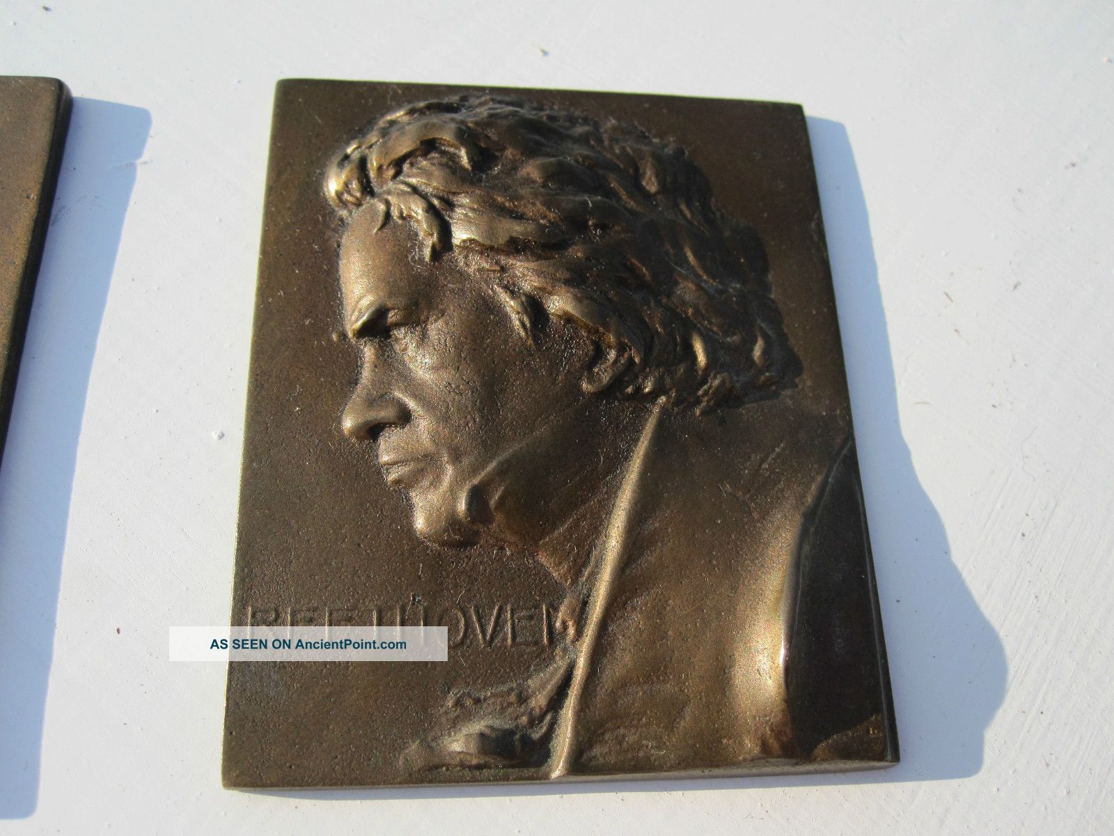 Antique Bronze Medal Mini Plaque Sculpture Beethoven Early 1900 ' S F.  Stiasny Metalware photo