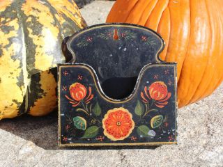Great 19th Century Paint Decorated Tole Ware Tin Letter Holder photo