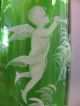 Vintage Blown Green Glass Mary Gregory Vase W Cherub Blowing Horn A2 Vases photo 3