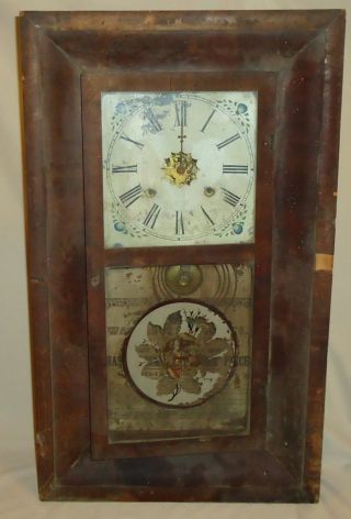 Antique Hanging Waterbury Clock,  Connecticut,  Display Weight Driven Ogee photo