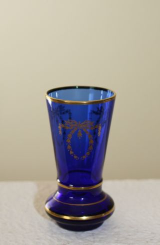Antique P.  V.  France Cobalt Blue & Gold Mini Vase Or Cordial,  Mint Condition photo