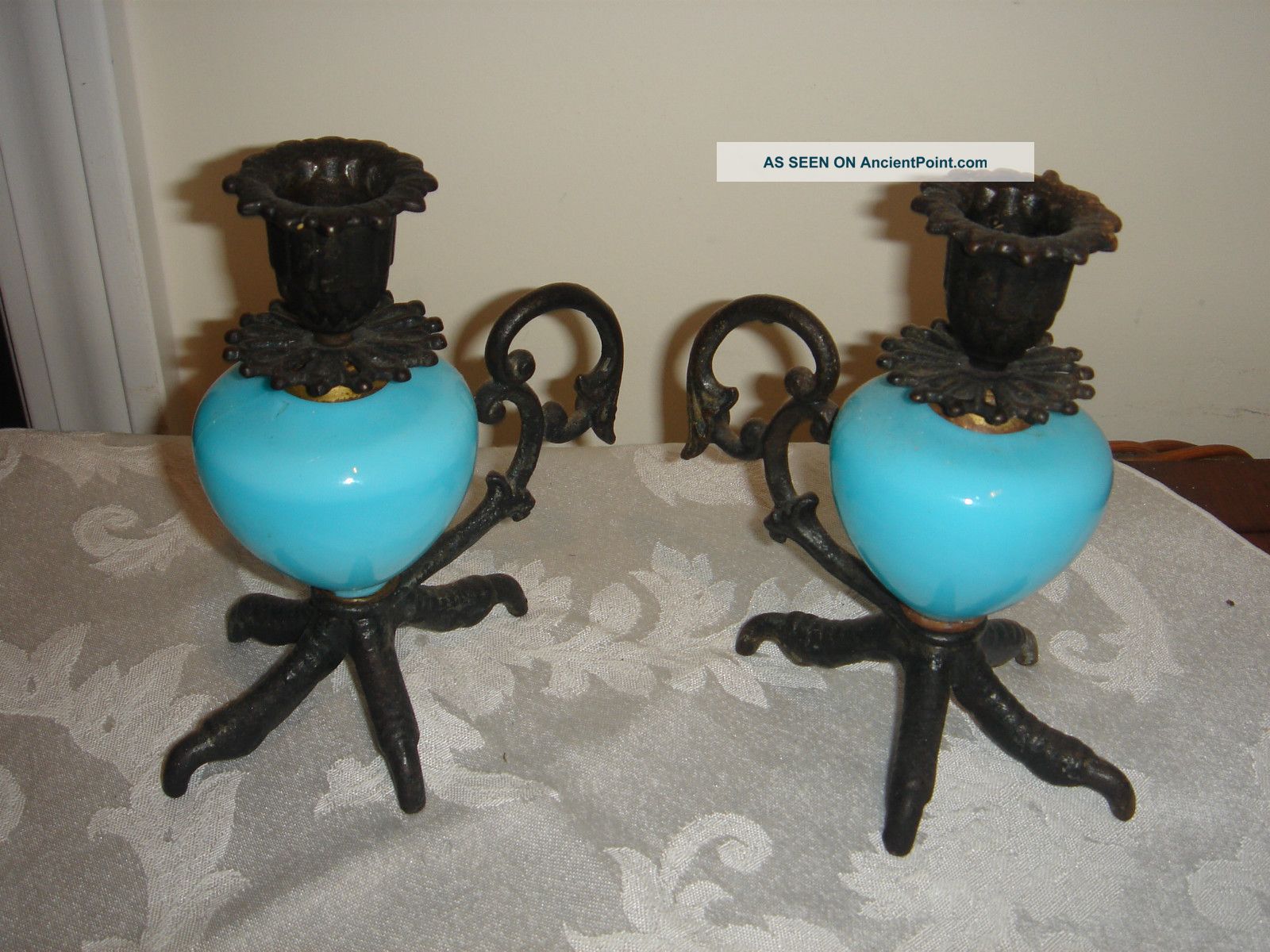 Victorian Eagle Foots Candle Holders Metalware photo